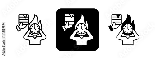 Deadline  Solid color and black line drawing vector illustration set