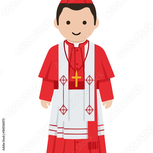 Cartoon illustration of a Catholic cardinal, a religious leader in traditional red vestments