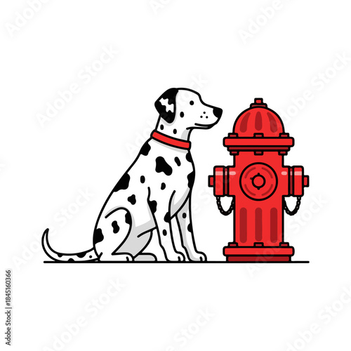 Dalmatian dog sitting calmly in profile.