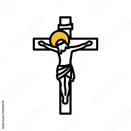 Crucifixion portrait of Jesus on cross with halo.