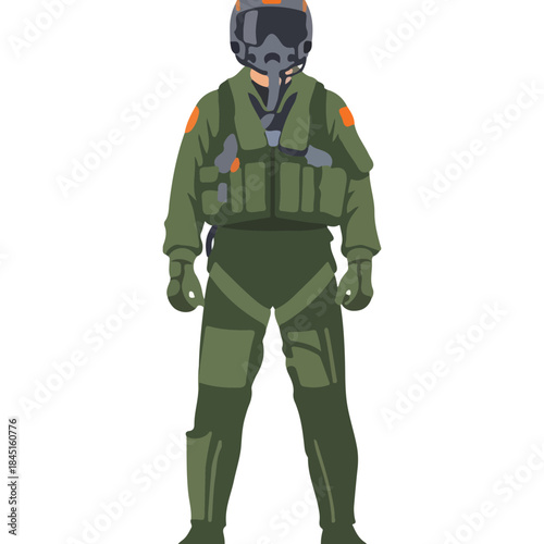 Tactical armored soldier in full combat gear.