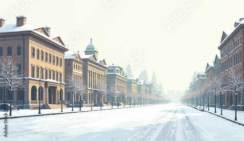 Snowy winter scene on Gay Street in the Greenwich Village neighborhood, View of city during snow storm,A charming winter scene of a historic european cityscape with snow falling and people enjoying