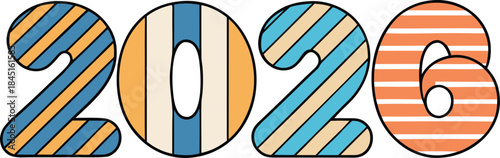 Modern Striped Pattern Featuring 2026 Inspired Abstract Shapes on White Background, Professional Linear Design for Packaging, Marketing, Branding, Posters, Covers and Contemporary Visual Projects