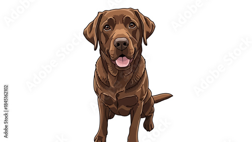 Charming Chocolate Labrador Retriever Dog Sitting Portrait Illustration Isolated
