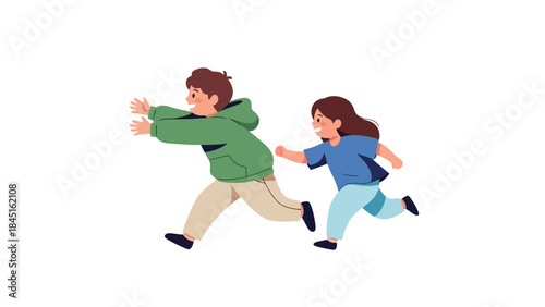 Joyful Children Running Together, Depicting Friendship and Active Play Outdoors