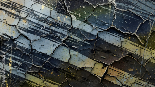 Textured background of an aged, cracked surface with peeling paint, revealing vibrant distressed layers