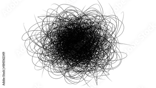Abstract Black Scrawled Energy Burst on White Background - Dynamic Chaotic Graphic