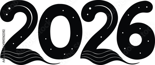 “2026 numbers illustrated with small minimalist wave lines, abstract numeric design, clean style, white background, simple modern concept, decorative tiny wave pattern, isolated 2026 digits artwork”