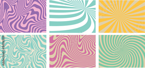 Psychedelic wave patterns retro swirl backgrounds abstract optical illusion vibrant color graphic design set
