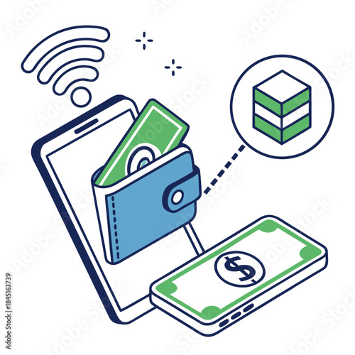 Mobile Payment and Digital Wallet Concept with Wi- Fi and Cryptocurrency smartphone