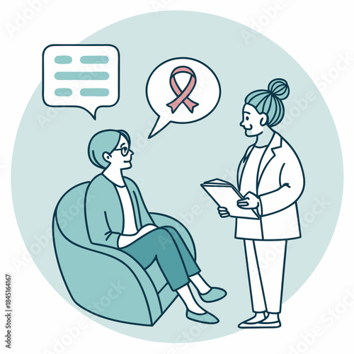 Doctor Consulting with Patient about Health Issue with Ribbon support
