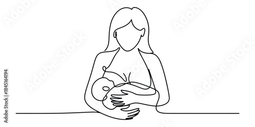 Continuous line drawing of mother breastfeeding baby Vector, illustration