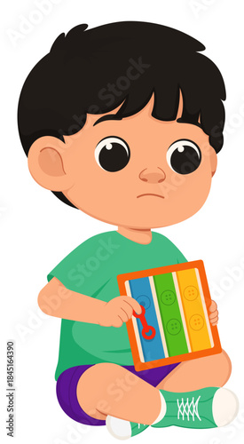 Illustration of Boy Playing Toy Xylophone