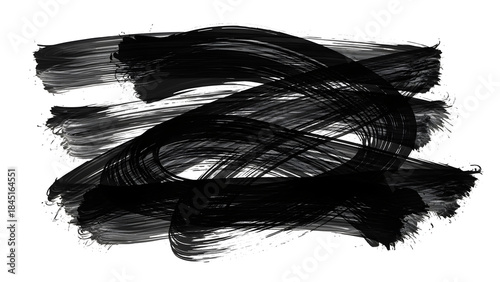 Black and white grunge illustration of a ink paint splashes and brush strokes