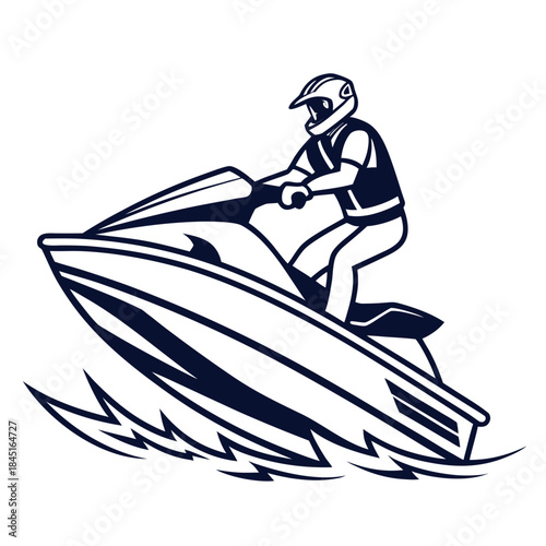 Jet Ski Rider Wearing Helmet And Life Vest Keywords: jet ski, personal watercraft, water sport
