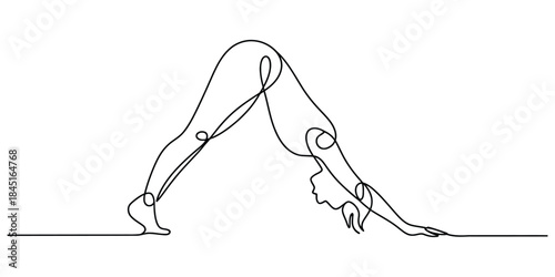 Continuous line drawing of downward-facing dog yoga pose Vector, illustration