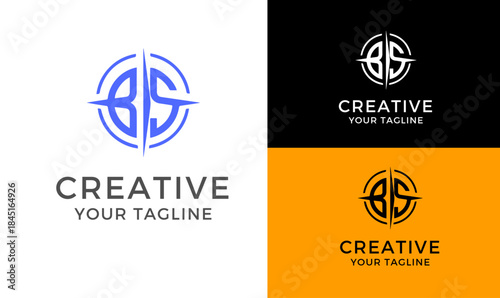 BS Logo Design, Monogram Initials with Compass, Star Emblem