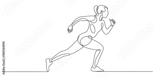 Continuous line drawing of running woman Vector, illustration