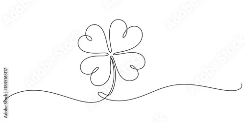Continuous line drawing of four-leaf clover Vector, illustration