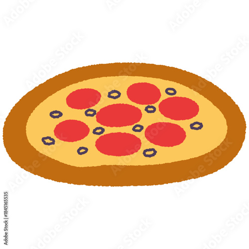 手書き風の食べ物単品アイコンイラスト　ピザ　ペパロニ