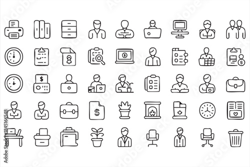 Business Workflow Line Icons for Office Management UI Systems