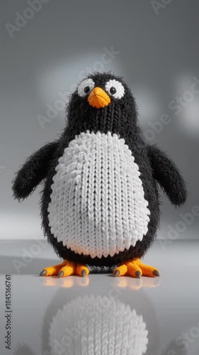 Funny Knitted Penguin Character Slipping and Recovering Comedy Animation