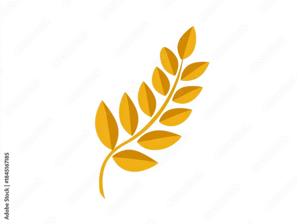Obraz premium Simplified illustration of a wheat sprig, rendered in warm yellow and orange hues against a clean white background, for a natural aesthetic