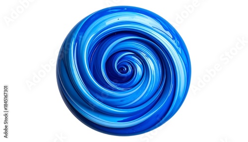 Glossy blue swirl with light variations creating a dynamic, mesmerizing vortex effect. Isolated on white backdrop