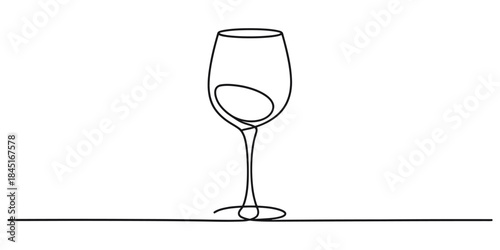 Continuous line drawing of a wine glass Vector, illustration