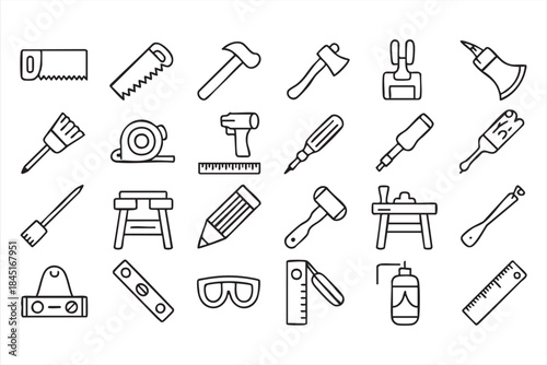 Construction Tool Line Icons for Handyman and Repair UI