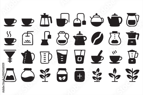 Coffee Brewing and Tea Service Icons for Menus