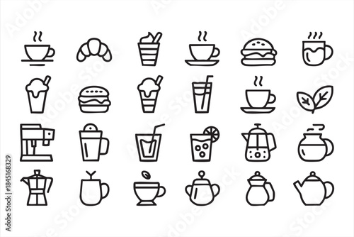 Food and Beverage Line Icons for Restaurant and Cafe UI