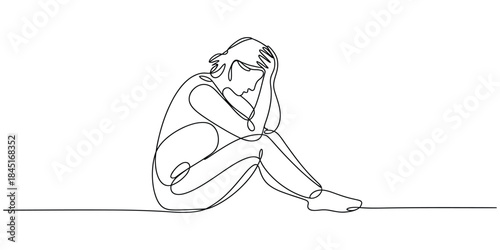 Continuous line drawing of person in despair Vector, illustration