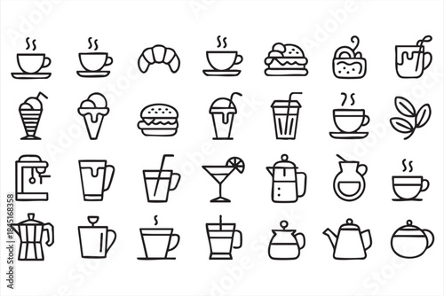 Cafe Food Icons for Beverage Apps and Menu Interfaces