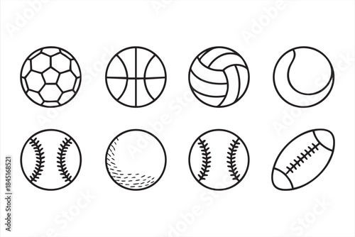 Sports Equipment Ball Icons for Fitness and Recreation UI