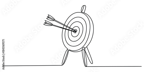 Continuous line drawing of archery target and arrows Vector, illustration