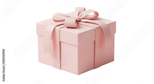 Pink gift box with ribbon bow on black background