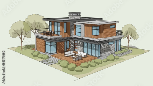 Modern Luxury House With Large Windows and Outdoor Living Space.