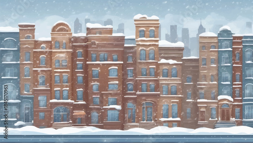 Winter Townscape with Snow Covered Buildings in Night Moon Light ,Winter Wonderland, a  winter snowy landscape