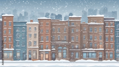 Winter Townscape with Snow Covered Buildings in Night Moon Light ,Winter Wonderland, a  winter snowy landscape