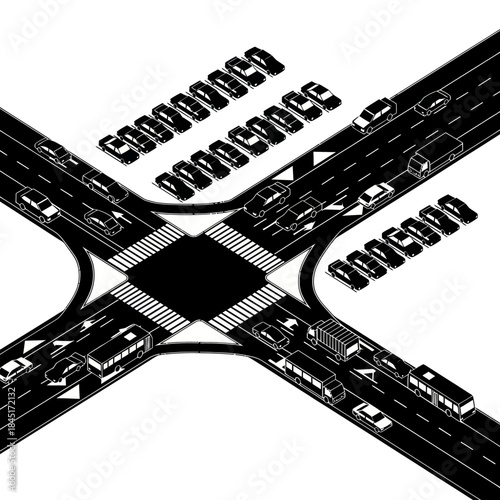 Black and White Highway Interchange Top View.