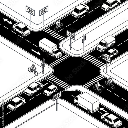 Traffic Intersection with Vehicles and Cyclists.