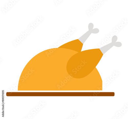 Roasted chicken on a platter on white background.