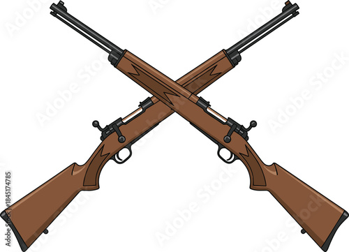 Crossed vintage hunting rifles silhouette illustration isolated on white background for shooting sports, military, and firearm design concepts