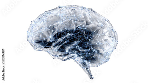 glowing digital human brain with neural network connections artificial intelligence technology visualization isolated on white background