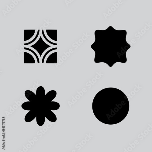 Set of geometric and floral vector shapes isolated on a transparent background