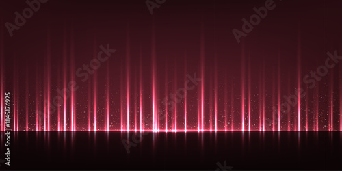 Award background. Dark pink silk curtain luxury backdrop. Color vertical draped satin cloth texture curtain on dark floor stage. Award, presentation scene. Elegant modern vector illustration.