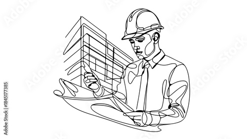 line drawing of an architect or engineer on a construction site
