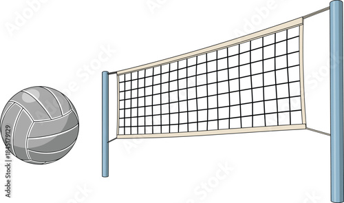 Volleyball net with ball isolated on white background sports equipment vector illustration for training and competition
