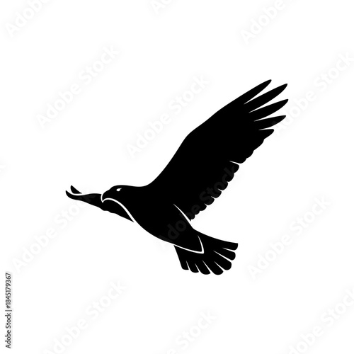 Silhouette of a majestic eagle in flight, captured in a minimalist black and white vector illustration